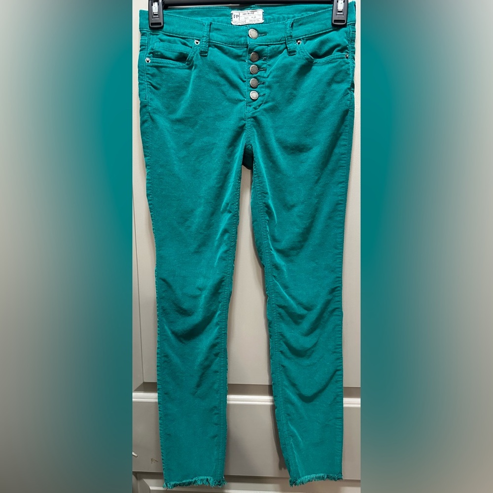 Free People Size 26 Green Button Front Corduroy Pants EUC